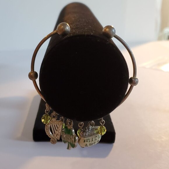 Vintage St Patrick's Day Ireland Irish Charm Bangle Bracelet Silver - Picture 4 of 8